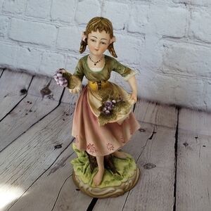 Andrea By Sadek Young Girl Picking Grapes Figurine 8 inch 7161